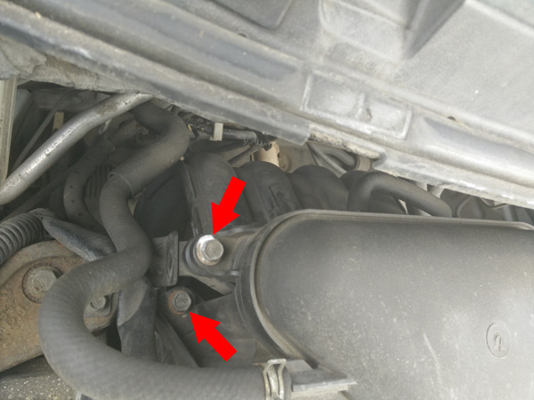 Remove rear left bolts from the top housing